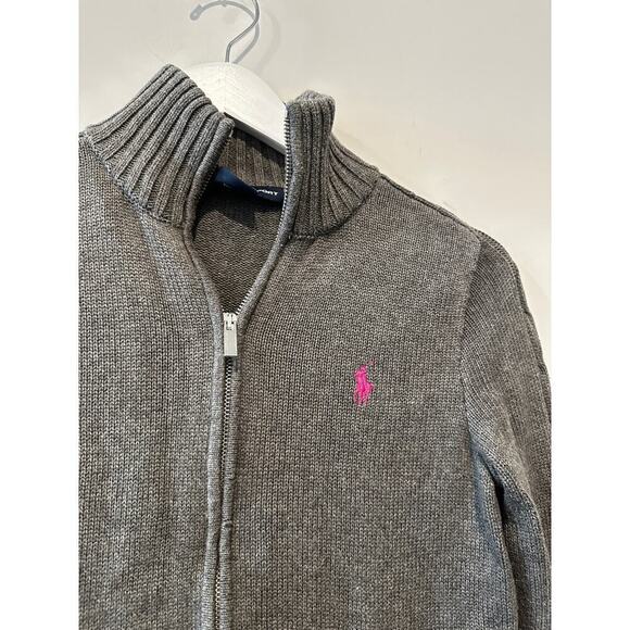 Ralph Lauren Fall Pink Logo Long Sleeve Zip Up Small Knit Sweater Grey Jacket - Picture 3 of 12